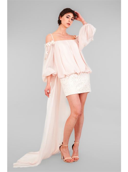 Abito in chiffon e macrame' D'Andrea collection | 25028WHITE OPAL